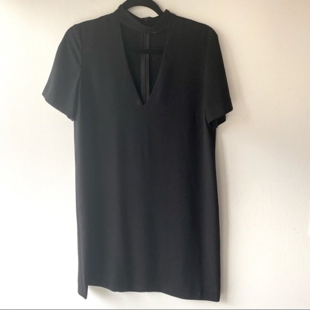 Zara Woman Black Crepe Cut Out Neck Mini Dress